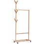 Cxjff Floor Standing Coat Rack Clothes Hat Stand Floor Standing Coat Rack Clothes Hat Stand Hanger Layer Shoes Shelf Wheels 2 Poles 6 Hooks Bamboo, Log Color, 3 Hanger Modern (Size : 70x38x176CM)