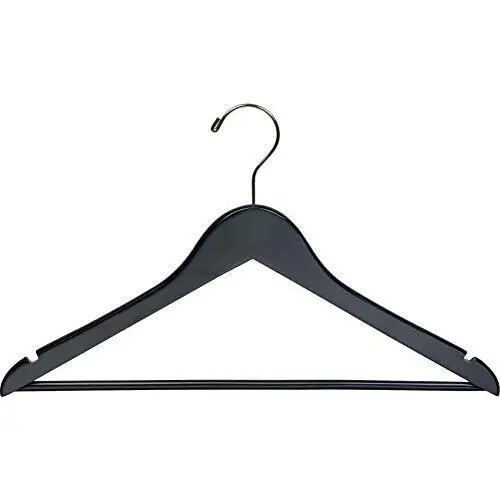 The Great American Hanger Company Black Wood Suit Hanger w/Solid Wood Bar, Boxes of 100 Space Saving 17 Inch Flat Wooden Hangers w/Chrome Swivel Hook & Notches for Shirt Dress or Pants