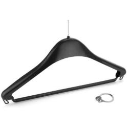 HANGERWORLD 20 Black 17.3inch Plastic Hotel Clothes Coat Garment Hangers with Pants Skirt Bar and Metal Security Ring.