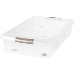 IRIS USA, Inc. 40 Quart Underbed Store and Slide Storage Box- Tan Handle, Clear, Large,