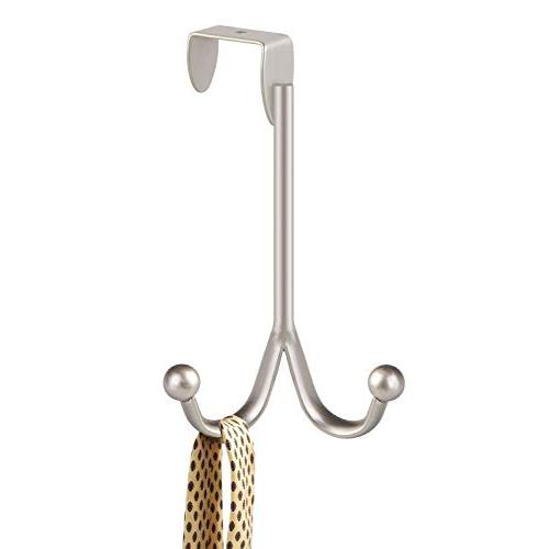 Over the Door Hook 13/8" Wide Door Stainless Steel Double Hook Over the Door Hanger Storage Organizer Rack for Coat, Hoodies, Hat, Scarve, Purse, Leashes, Bath Towel, Robe, Clothe -Towel Hook (Silver)