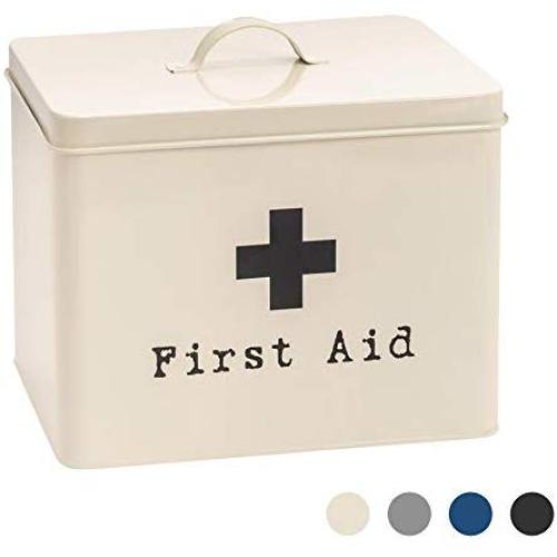 Harbour Housewares Industrial First Aid Boxes - Vintage Style 2-Tier Steel Medicine Storage Organiser - Cream