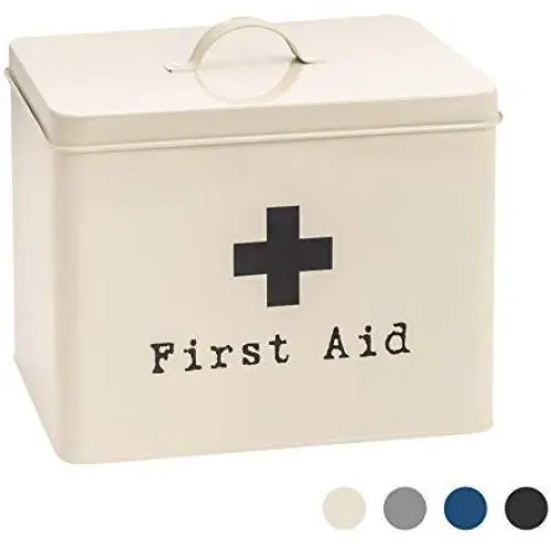 Harbour Housewares Industrial First Aid Boxes - Vintage Style 2-Tier Steel Medicine Storage Organiser - Cream Harbour Housewares Industrial First Aid Boxes - Vintage Style 2-Tier Steel Medicine Storage Organiser - Cream