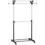 MyGift Adjustable Double Hanger Bar Rolling Garment Rack with Top Shelf