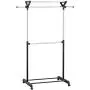 MyGift Adjustable Double Hanger Bar Rolling Garment Rack with Top Shelf MyGift Adjustable Double Hanger Bar Rolling Garment Rack with Top Shelf