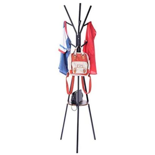 Metal Coat Rack Hat Stand Free Standing Display Hall Tree Hanger Garment Storage Holder with Shelves and 9 Hooks for Clothes Hats 19.7 x 19.7 x 68.5 Inches