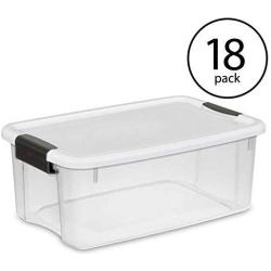 STERILITE 18 Quart Ultra Latch Storage Boxes with White Lid & Clear Base,18 Pack