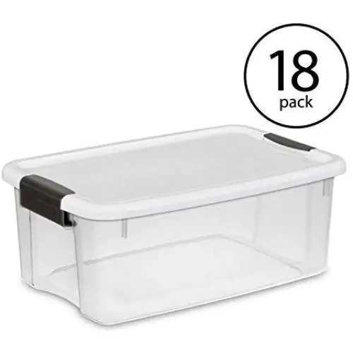STERILITE 18 Quart Ultra Latch Storage Boxes with White Lid & Clear Base,18 Pack STERILITE 18 Quart Ultra Latch Storage Boxes with White Lid & Clear Base,18 Pack