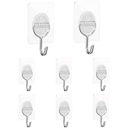 CGBE Adhesive Wall Hooks Heavy Duty Hooks for Hanging 13 lbs (Max) Seamless Transparent Adhesive Hooks for Hanging Keys Coats Hats Bags Ceiling (Clear)