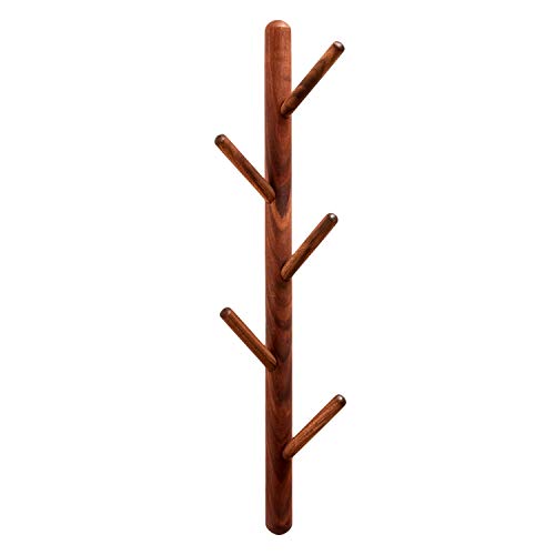 YOYAI Wood Coat Rack Hooks Wall Mounted Wood Wall Hooks Hat Rack Towel Hanger Detachable Modern Design Handcraft Tree Branch Heavy Duty Peg Rack(Black Walnut 5 Hooks)