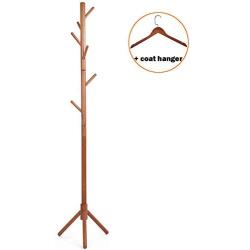 Owoland Coat Rack Stand 8 Hook Adjustable Height Wooden Entryway Hall Tree for Hat, Clothes, Suits, Scarves, Handbags, Umbrella with Free Coat Hanger-(Coffee)