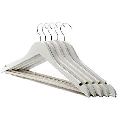 BIBIBA 5Pcs Wooden Hanger Anti Slip Clothes Coat Garment Suit Shirt Trouser Rack White 44.5 X 22.5Cm,
