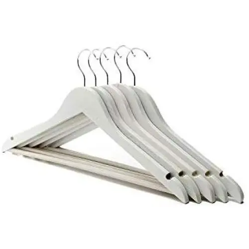 BIBIBA 5Pcs Wooden Hanger Anti Slip Clothes Coat Garment Suit Shirt Trouser Rack White 44.5 X 22.5Cm,