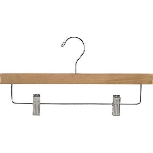 The Great American Hanger Company Wooden Pant Hanger w/Adjustable Cushion Clips, Boxes of 50 Flat Wood Bottom Hangers w/Natural Finish and Chrome Swivel Hook for Jeans Slacks or Skirt