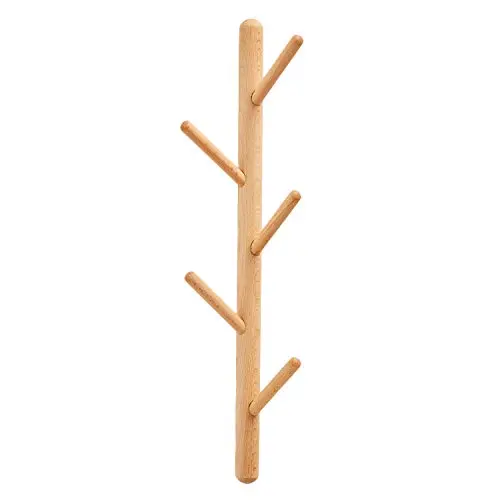 YOYAI Wood Coat Rack Hooks Wall Mounted Wood Wall Hooks Hat Rack Towel Hanger Detachable Modern Design Handcraft Tree Branch Heavy Duty Peg Rack(Beech Wood 5 Hooks)