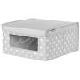 mDesign Soft Stackable Fabric Closet Storage Organizer Holder Boxes - Clear Window and Lid, for Child/Kids Room, Nursery, Playroom - Polka Dot Print - Medium - Light Gray with White Dots