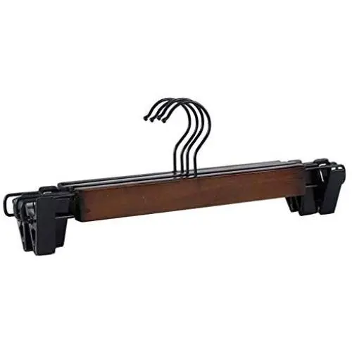 LYUS Wooden Clothes Skirt Hangers with Adjustable Clips (Pack of 10) Non-Slip Trouser Hanger Walnut Wood Pants Hangers, 360 Degree Swivel Hook for Skirts, Jeans, Slacks, Pants, 13 inch