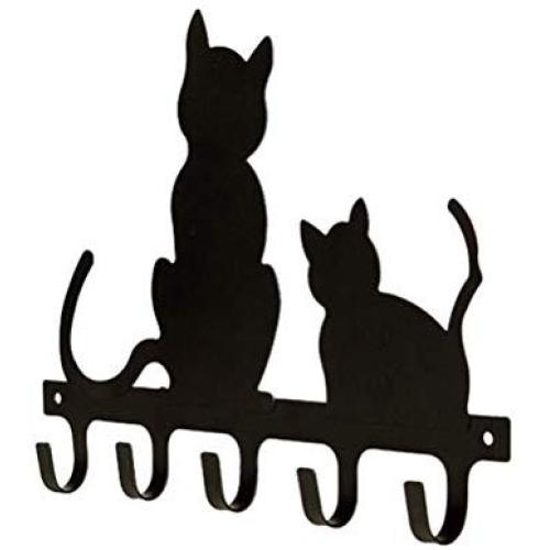 VORCOOL Black Cat Iron Wall Mount Hook Metal Wall Door Mounted Hook Hanger Hat Coat Clothes Hangers Storage Rack Key Holder (Large Size)