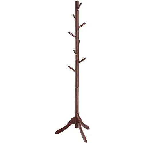 VASAGLE Coat Rack Free Standing, Wooden Hall Tree Coat Hat Tree Coat Hanger Holder Enterway with Solid Rubberwood Base for Coat, Hat, Clothes, Scarves, Handbags,Umbrella, Dark Walnut URCR01WN VASAGLE Coat Rack Free Standing, Wooden Hall Tree Coat Hat Tree Coat Hanger Holder Enterway with Solid Rubberwood Base for Coat, Hat, Clothes, Scarves, Handbags,Umbrella, Dark Walnut URCR01WN