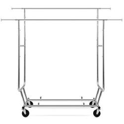 Hommoo Clothing Hanger Garment Rack Heavy Duty Steel Double Rod Adjustable Garment Rack Rolling Clothes Organizer Hanger on Wheels,Silver
