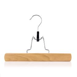 HANGERWORLD 12 Natural Wooden 9.8inch Clamp Clothes Garment Pant Skirt Hangers Felt Lining