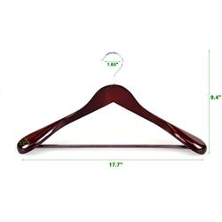 TOPIA HANGER Set of 6 Luxury Mahogany Wooden Coat Hangers, Premium Wood Suit Hangers, Glossy Finish with Extra-Wide Shoulder, Thicker Chrome Hooks & Anti-Slip Bar CT02M