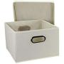 Household Essentials Fabric Storage Boxes with Lids and Handles, Natural