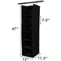 MAX Houser 6 Tier Shelf Hanging Closet Organizer, Cloth Hanging Shelf with 2 Sturdy Hooks,for Storage,Foldable (Black)