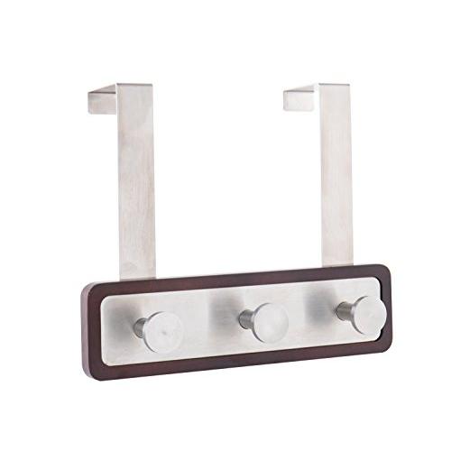JackCubeDesign Wood Over The Door Rack Hanger Coat Organizer Key Holder Clothes Hat Hanger with 3 Strong Steel Hooks (Wood, 8.66 x 2.4 inches) ? :MK423B