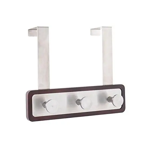 JackCubeDesign Wood Over The Door Rack Hanger Coat Organizer Key Holder Clothes Hat Hanger with 3 Strong Steel Hooks (Wood, 8.66 x 2.4 inches) ? :MK423B