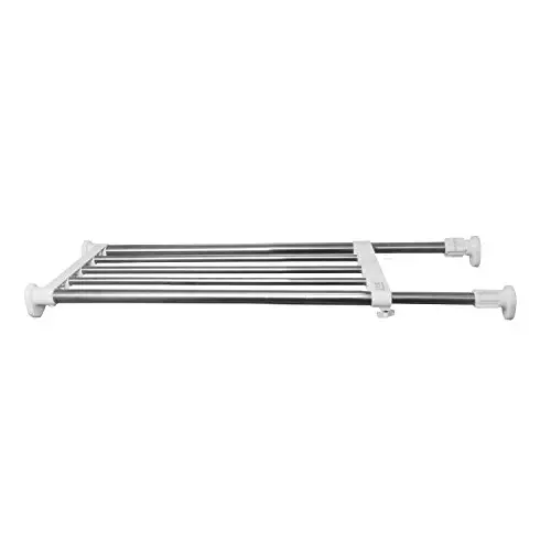 BAOYOUNI Tension Rod Shelf Expandable Closet Organizer Heavy Duty Adjustable Clothes Hanger Rack DIY Space Saver Layered Separator Divider 27.17-36.02, Ivory