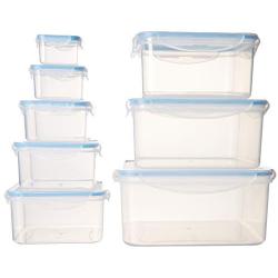 Casual Haus BPA Free Food Storage Containers Clear Plastic Square Leak Proof Airtight Food Storage Containers With Lids 16 Piece Set (Light Blue)