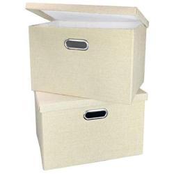 SUPPEL Collapsible File Storage Bins(2-Pack), Clothes Storage Containers, Shelf Storage Bins, Closet Organizer Boxes,Living Room Organizers Baskets, Lidded and Handled, 15.5x10.8x9.8 inch, Beige