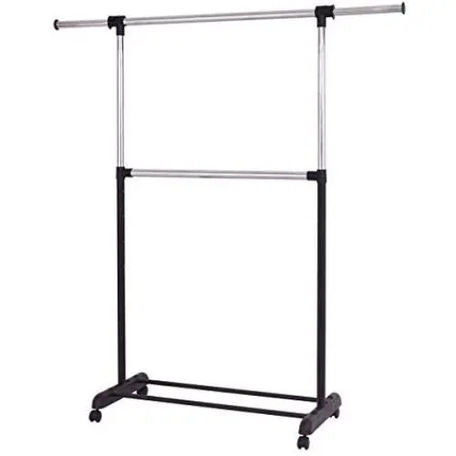 JF World 2 Rod Garment Rack Adjustable Clothes Hanger JF World 2 Rod Garment Rack Adjustable Clothes Hanger