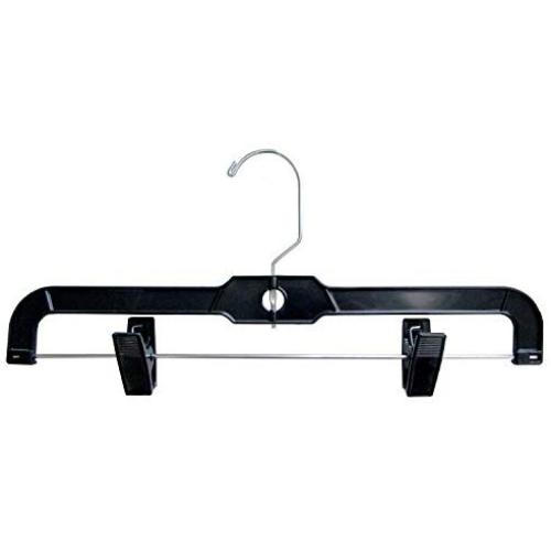 Hanger Central 5131B-10 Heavy Duty Plastic Bottoms Hangers with Metal Sliding Pinch Clips Pants Hangers, 14 Inch, Black, 10 Pack