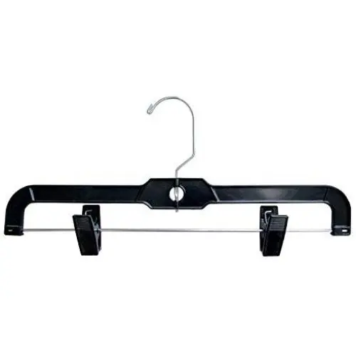 Hanger Central 5131B-10 Heavy Duty Plastic Bottoms Hangers with Metal Sliding Pinch Clips Pants Hangers, 14 Inch, Black, 10 Pack Hanger Central 5131B-10 Heavy Duty Plastic Bottoms Hangers with Metal Sliding Pinch Clips Pants Hangers, 14 Inch, Black, 10 Pack