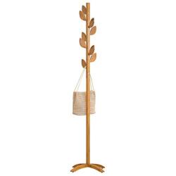 JPYMJ Standing Coat Rack Tree Stylish Wooden Hat Coat Rail Stand Rack Clothes Jacket Umbrella Storage Hanger Organiser 175CM(Wood Color) (Color : B)