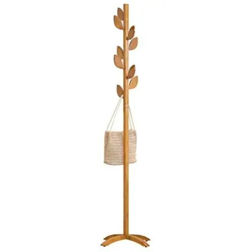 JPYMJ Standing Coat Rack Tree Stylish Wooden Hat Coat Rail Stand Rack Clothes Jacket Umbrella Storage Hanger Organiser 175CM(Wood Color) (Color : B)