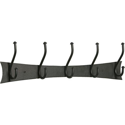 RTZEN Decorative Wrought Iron 5 Hooks Coat and Hat Rack | Wall Mount Entry Multi Hook Hanger | Black Clothes Holder | Handmade Décor
