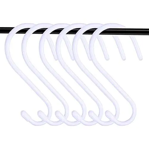 DINGEE 6 inch Long S Hooks Heavy Duty White Non-Slip Vinyl Coated (6 Pack) Metal Steel Large S Hooks for Hanging Plants Closet Rod Jeans Plants Jewelry Kitchen Pot Pan Cups Towels Hats