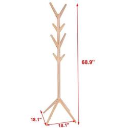 Lanyun Fast Delivery Coat Rack Solid Wood Tree Shape Multifunction Floor Bedroom Entryway Simple Hat Bags Clothes Rack Hanger Home Decor 18.9 x 18.9 x 68.9 Inches (A)