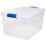 Homz Plastic Storage, Modular Stackable Storage Bins with Blue Latching Handles, 66 Quart, Clear, 2-Pack