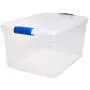 Homz Plastic Storage, Modular Stackable Storage Bins with Blue Latching Handles, 66 Quart, Clear, 2-Pack