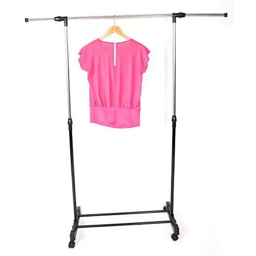 AOOLIVE Adjustable Rolling Clothes Rack Single-Bar Rail Hanging Garment Hanger Wheeled