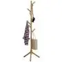 Ellymi Sturdy Iron Art Coat Rack, Hat Jacket Stand Tree Holder Hanger Wood Color Triangle Base Entryway Hall Tree Coat Tree for Hat Clothes Purse Scarves Handbags 50x50x175cm Simple Clothes Rack