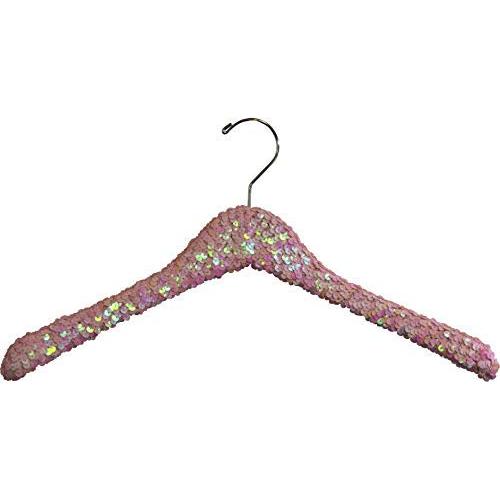 The Great American Hanger Company Pink Sequined Wooden Hanger, Curved 17 Inch Hanger with Hardwood Core and Polished Chrome Swivel Hook