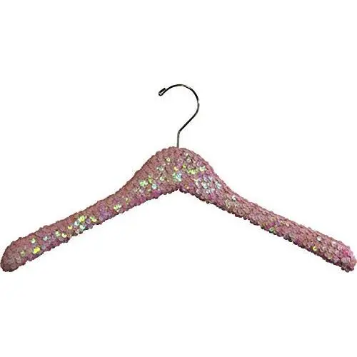 The Great American Hanger Company Pink Sequined Wooden Hanger, Curved 17 Inch Hanger with Hardwood Core and Polished Chrome Swivel Hook