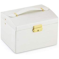 RR ROUND RICH DESIGN Jewelry Boxes - Multifunctional Portable Travel Jewelry Storage Case with 2 Drawers Top Mirror and Metal Lock - White