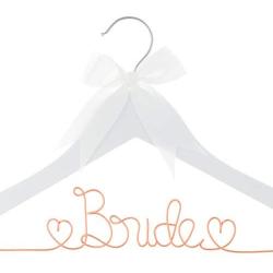 Ella Celebration Bride to Be Wedding Dress Hanger Wooden and Wire Hangers for Brides Gowns, Dresses (White with Rose Gold Wire)