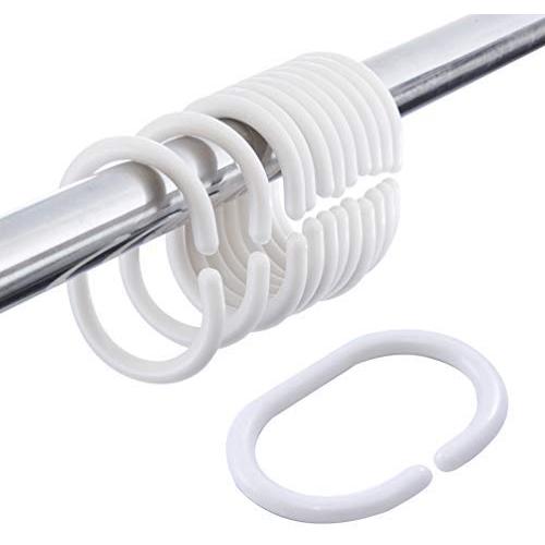 L-BOST Plastic Shower Curtain Rings Curtain C Rings Hooks Hanger Bath Drape Loop Clip Glide, Pack of 36 (White)